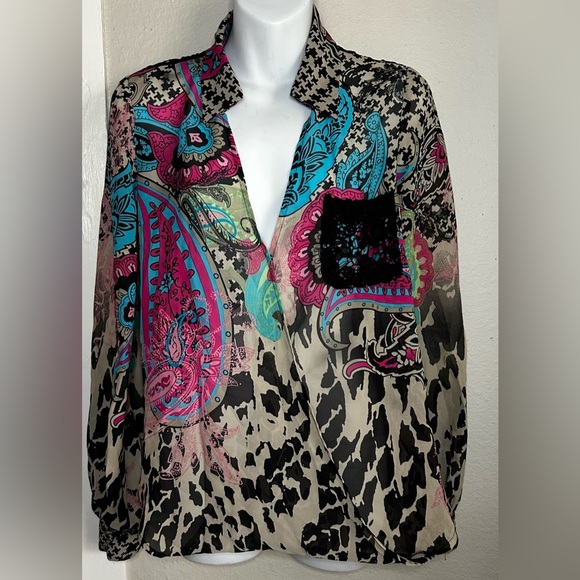 Bisou Bisou Tops - Bisou Bisou Multicolor Paisley Lace Detail Blouse Size M